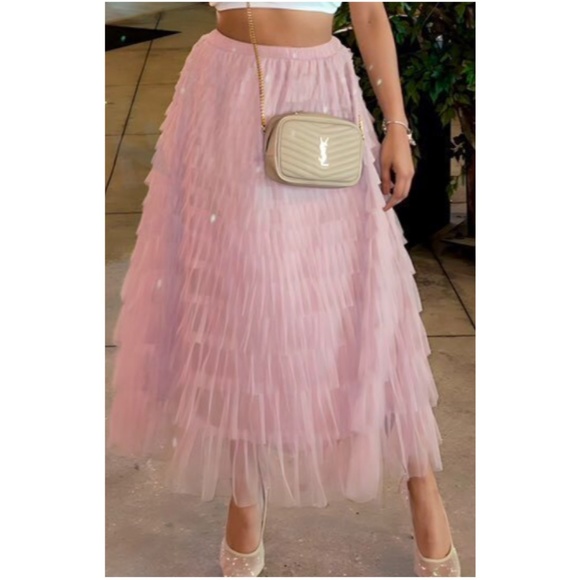 Dresses & Skirts - 045 Luxe Mesh Layered Evening Flowy Maxi Skirt
